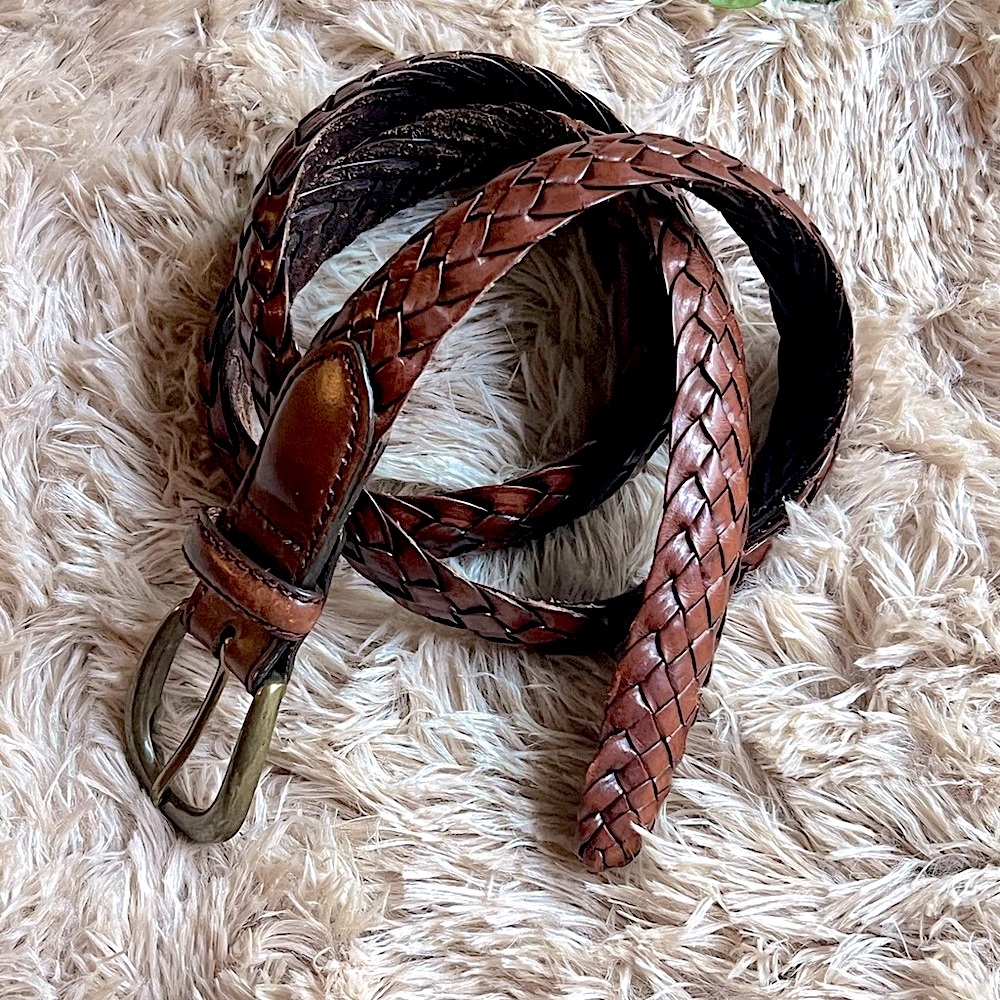 Braided Brown Leather Belt with Solid Brass Buckle